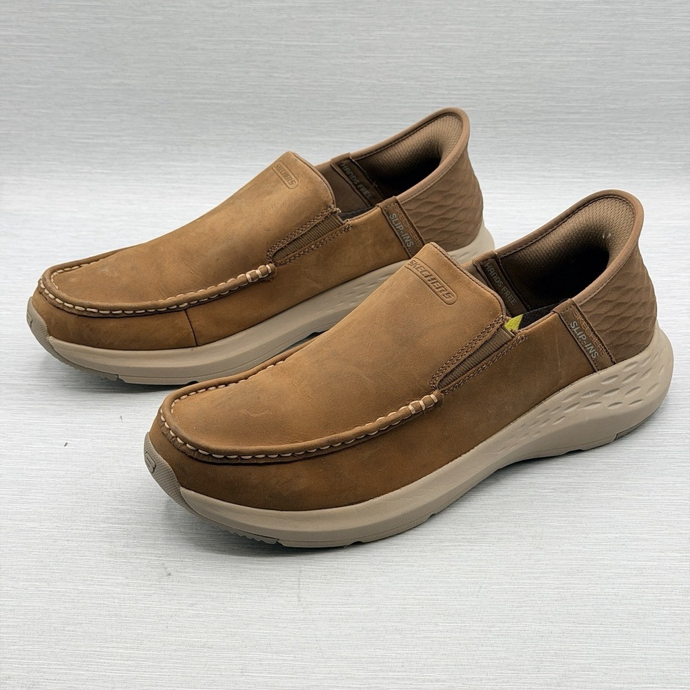 Skechers Slip Ins Men's 10.5 Loafers Brown Leather Shoes Parson Oswin 204866